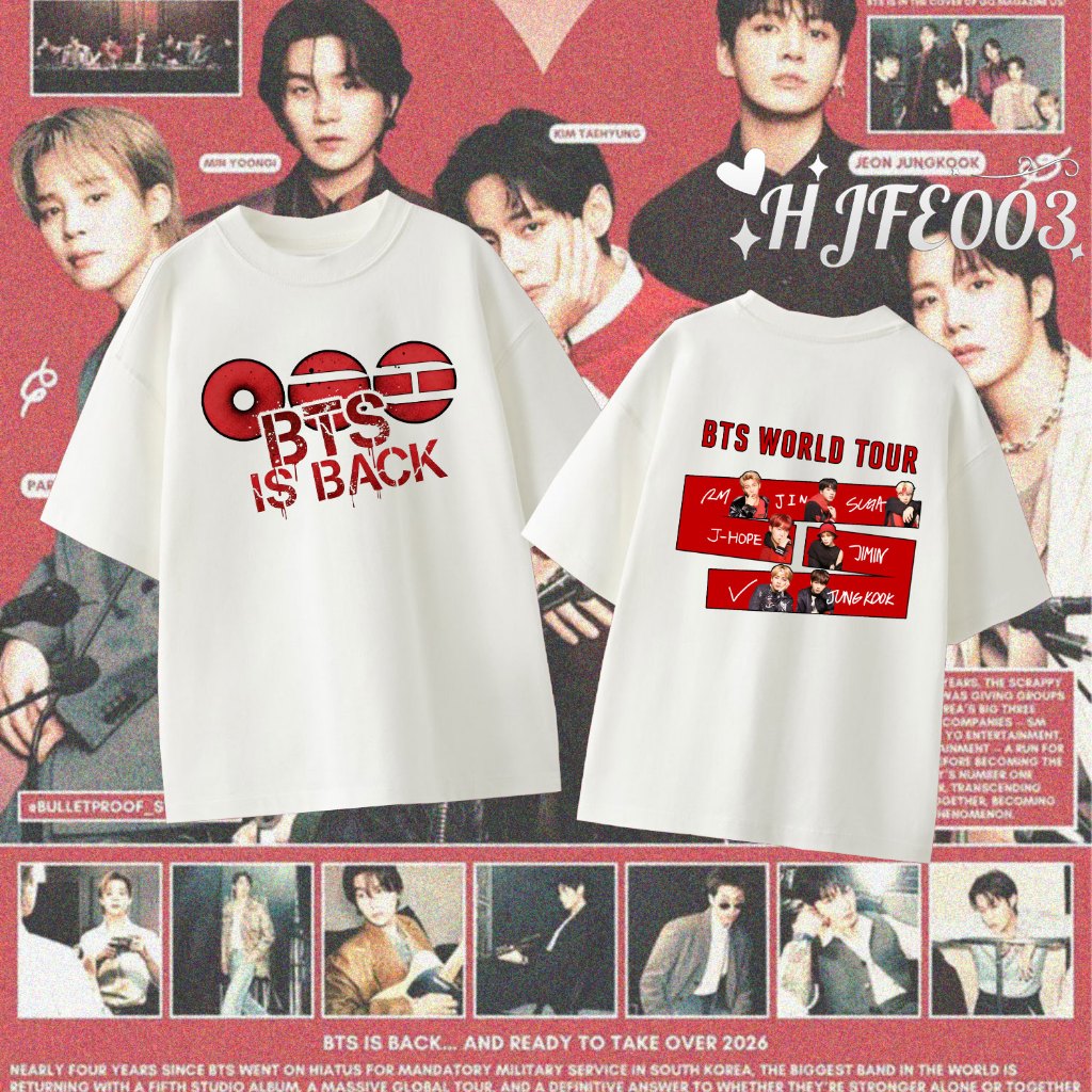 Baju เสื้อยืด BTS BARU KEMBALI JIN SUGA JH JM JK TY RM BT21 ผ้าฝ้ายแท้พิมพ์ Unisex Casual เสื้อยืด 0