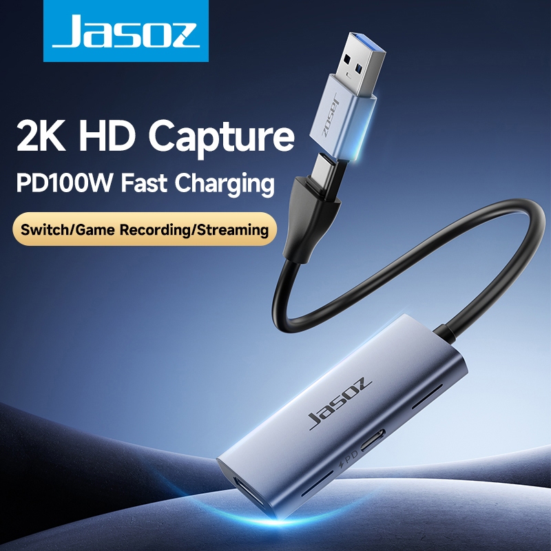 Jasoz USB 3.0/Type-C Video Capture Card 2in1 Game Live 4K Recorder Device for Live Streaming Camera