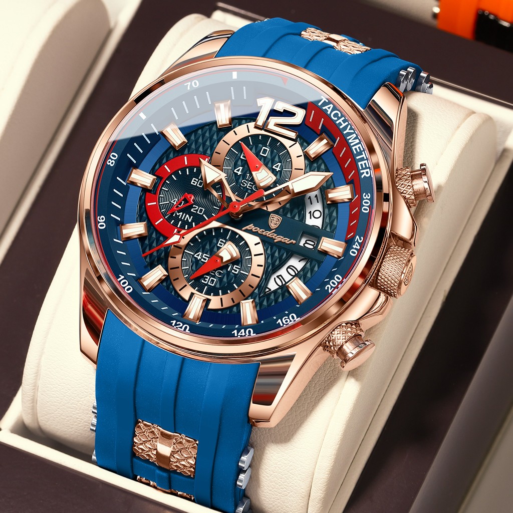 POEDAGAR นาฬิกาฟังก์ชั่นยอดนิยมสําหรับผู้ชายวันที่ Chronograph Luminous ซิลิโคนคลาสสิกชายนาฬิกาควอตซ์ Original นาฬิกาผู้ชาย