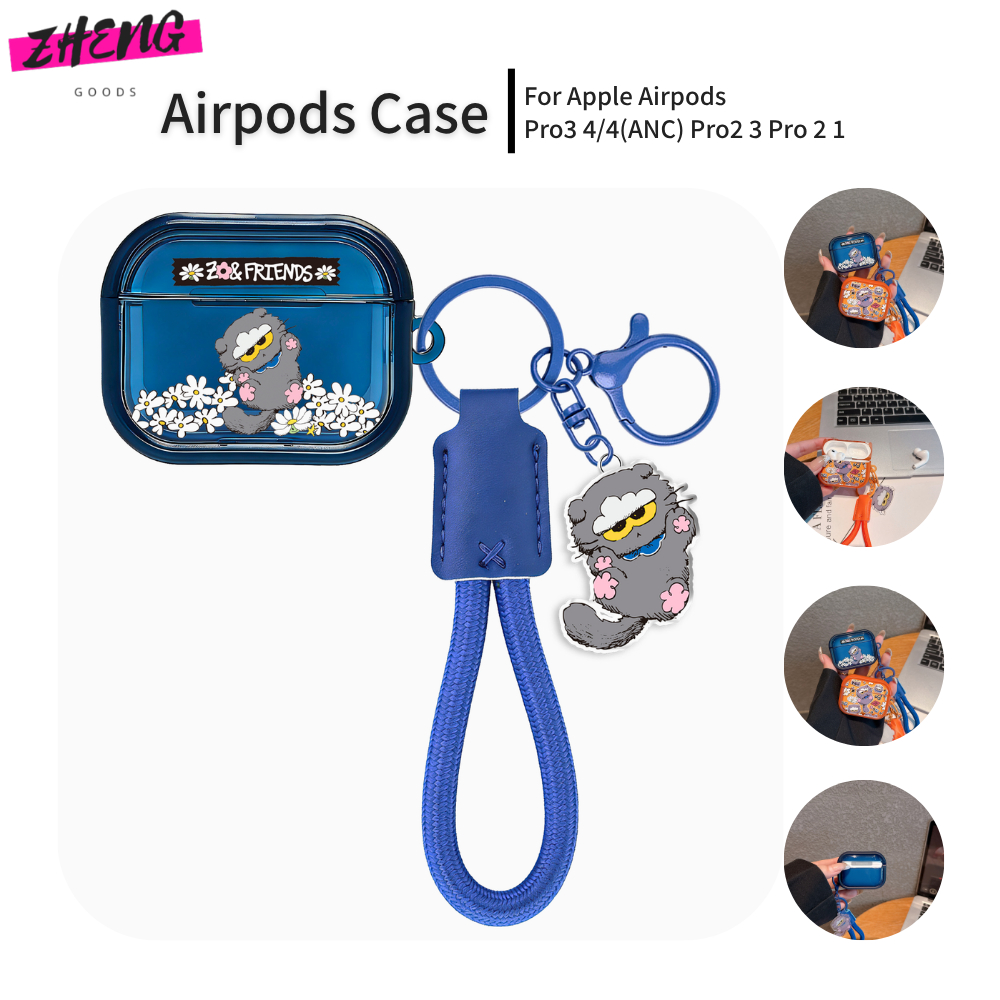 ZO & FRIENDS สําหรับ AirPods Pro3 กรณีเชือกมือ AirPods Pro2 กันกระแทกสีฟ้าสีส้มหูฟังสําหรับ AirPods 