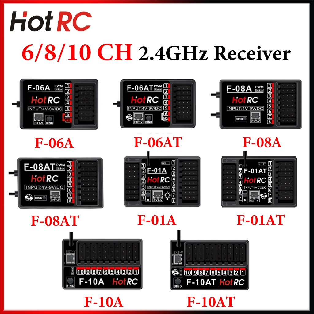 Hotrc 4CH 6CH 8CH 10CH 2.4G F-06A F-06AT F-08A F-08AT F-01A F-01AT F-10A F-10AT Gyro Receiver สําหรับ RC รถเรือเครื่องบินถังหุ่นยนต์เครื่องส่งสัญญาณ
