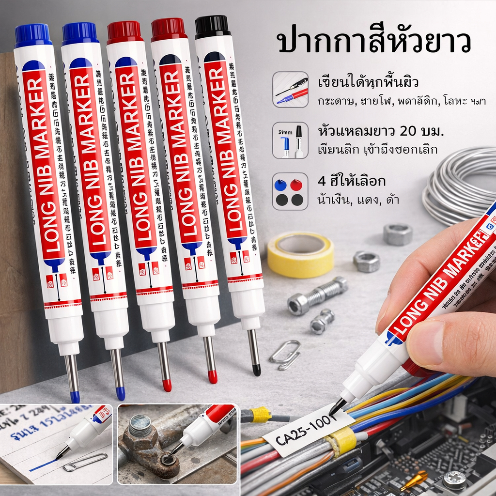 ปากกามาร์กเกอร์หัวขยายรูลึก Quick-Drying Non-Blocking Thin Head ฮาร์ดแวร์กันน้ํางานไม้ตกแต่งปากกามาร์กเกอร์