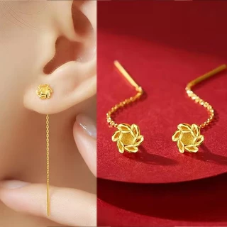 Elegant Golden Ear Wires ผู้หญิงs พู่ดอกไม้ยาวต่างหู Drop ต่างหูเครื่องประดับหูของขวัญสําหรับแฟน