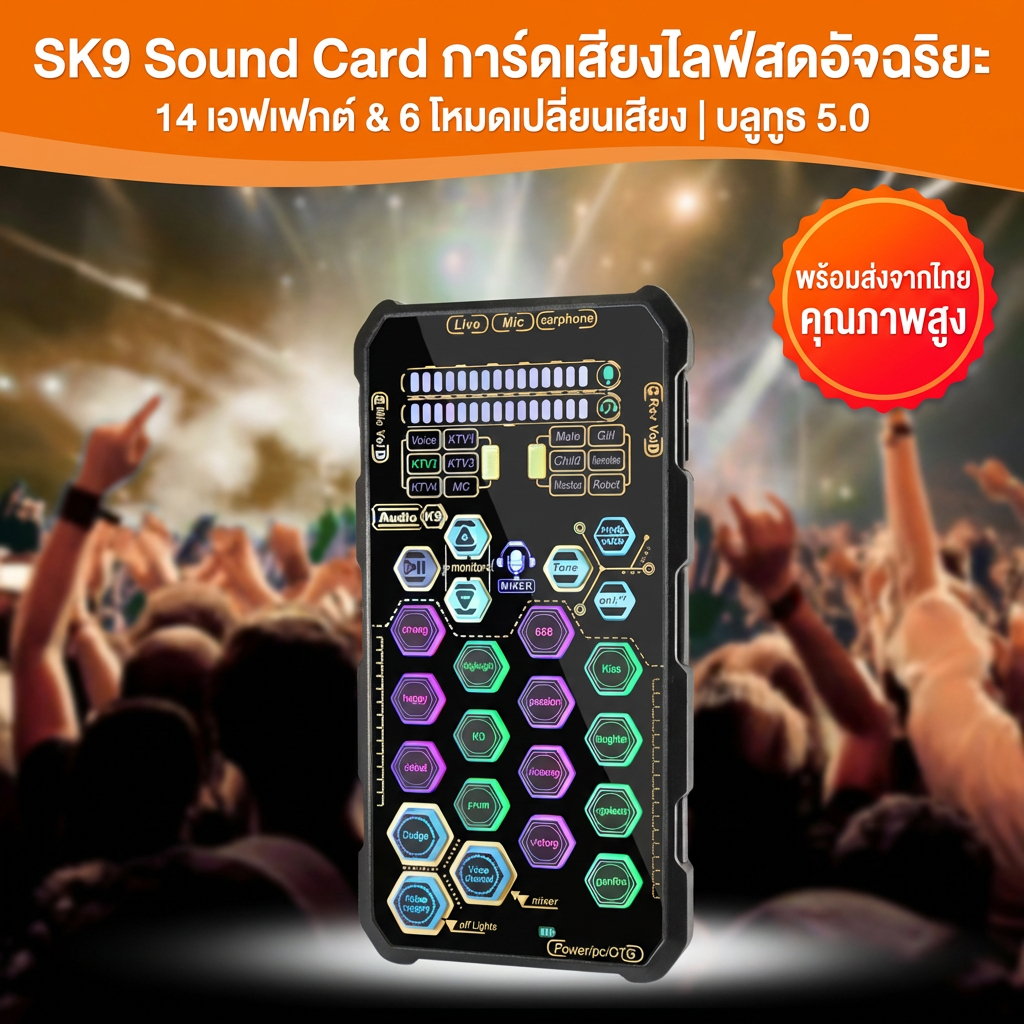 [พร้อมส่งจากไทย] Hosabely SK9 Sound Card การ์ดเสียงไลฟ์สดอัจฉริยะ ชิป DSP ตัดเสียงรบกวน 14 เอฟเฟกต์ 6 เปลี่ยนเสียง สำหรับ ของแท้ 100% อุปกรณ์ไลฟ์สด