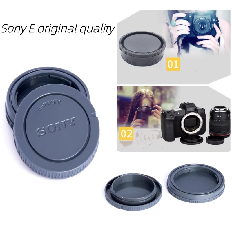 กล้องด้านหน้าหมวก Body Cap ฝาครอบเลนส์ด้านหลังชุดสําหรับ Sony E Mount NEX Nex-3 NEX-5 6 7 A7 A7r A7s A3000 A5000 A6000 a6300 a6500 สีเทา