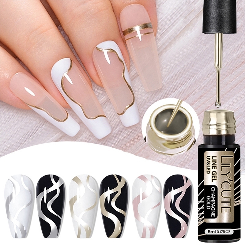 Lilycute 1 ชิ้น 5 มล. สีเงิน สายเล็บเจล กึ่งถาวร Uv / Led สีทาเล็บ วาดภาพ Diy ภาพวาด เคลือบเงา ซับเจล เครื่องมือ