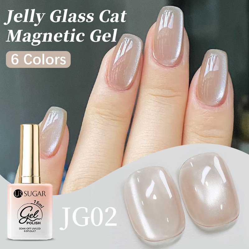 Ur SUGAR แก้วลูกปัดแมวเจลแม่เหล็กแฟลชสีขาว Spar Nude เล็บเจลโปแลนด์แม่เหล็ก Galactic Effect 15ml