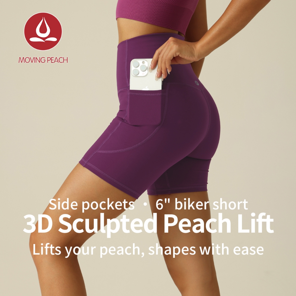 Moving Peach กางเกงขาสั้น เอวสูง ระบายอากาศ มีกระเป๋าด้านข้าง เหมาะกับการวิ่ง ออกกําลังกาย สําหรับผู้หญิง APC