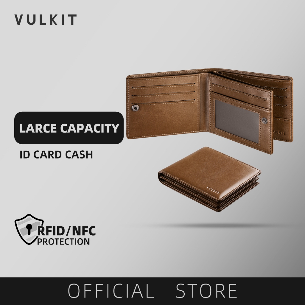 VULKIT-Bifold Wallet RFID Blocking Leather Card Wallet for Men Large Capacity Mens Wallets with Coin