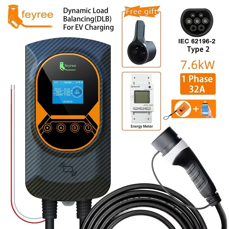 Feyree สายชาร์จ EV Type2 32A 7.6KW ไดนามิก 11KW 22KW สําหรับรถยนต์ไฟฟ้า