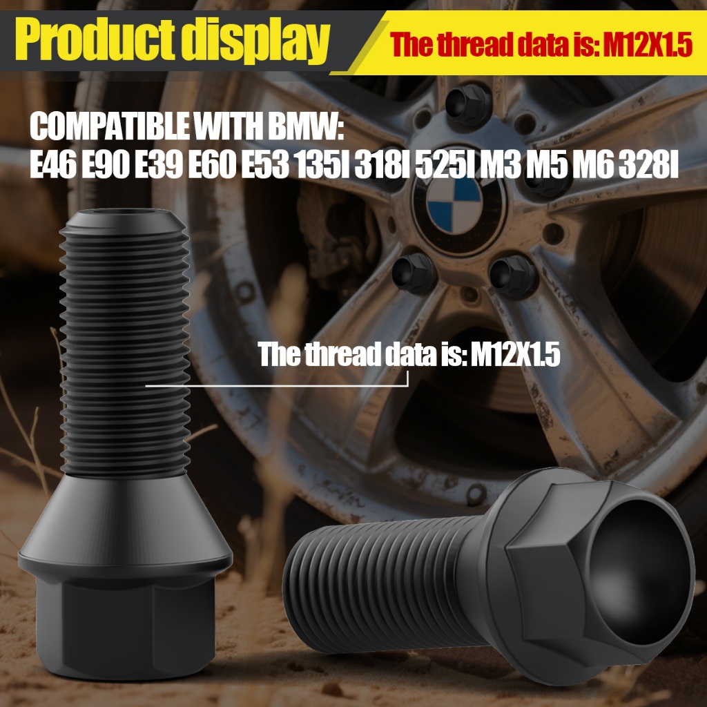 4ชิ้น 36136781150 M12 x1.5 สลักเกลียวล้อเหมาะสําหรับ MINI R50 R53 R56 R52 1.6L 1.6T เหมาะสําหรับ BMW