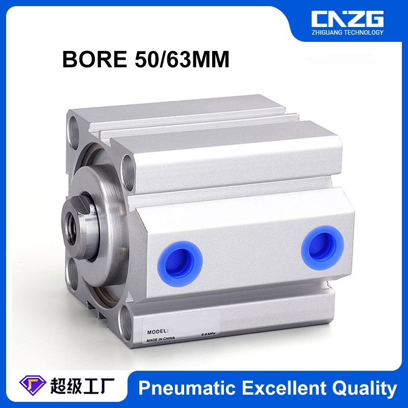 CNZG SDA Bore 50/63 มม.ขนาดกะทัดรัด Air กระบอกนิวเมติกอลูมิเนียมด้านในฟันกระบอกไม่มีแม่เหล็ก