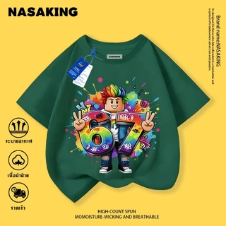 NASA เสื้อยืดแขนสั้นเด็ก ลายการ์ตูนRoblox ผ้าอัพเกรด นุ่มสบาย เหมาะสำหรับเด็กผู้ชายและเด็กผู้หญิง