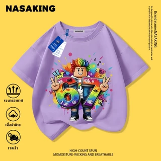 NASA เสื้อยืดแขนสั้นเด็ก ลายการ์ตูนRoblox ผ้าอัพเกรด นุ่มสบาย เหมาะสำหรับเด็กผู้ชายและเด็กผู้หญิง