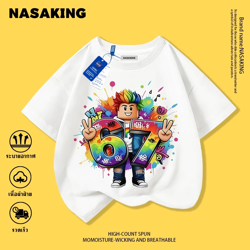 NASA เสื้อยืดแขนสั้นเด็ก ลายการ์ตูนRoblox ผ้าอัพเกรด นุ่มสบาย เหมาะสำหรับเด็กผู้ชายและเด็กผู้หญิง