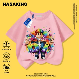 NASA เสื้อยืดแขนสั้นเด็ก ลายการ์ตูนRoblox ผ้าอัพเกรด นุ่มสบาย เหมาะสำหรับเด็กผู้ชายและเด็กผู้หญิง