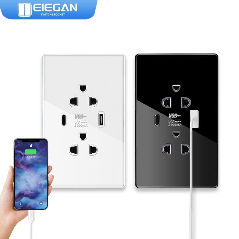 ELEGAN 120 ประเภทผนังซ็อกเก็ตแผงสวิตช์หนึ่งเปิดสองเปิดสามเปิดแผงควบคุมคู่กระจกเต็มสีดํา -H2