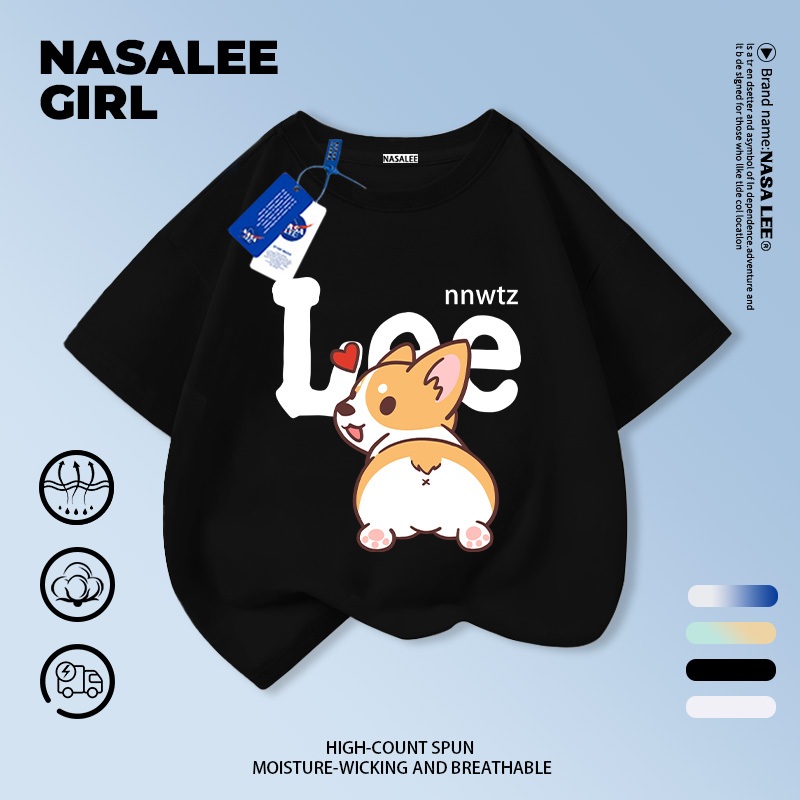 [จัดส่งในวันเดียวกัน] นาซ่า เด็กสีขาวผ้าฝ้ายแท้ระบายอากาศเสื้อยืดไดโนเสาร์อินเทรนด์การพิมพ์ 3-16 ปีชายหญิงลําลองแขนสั้น