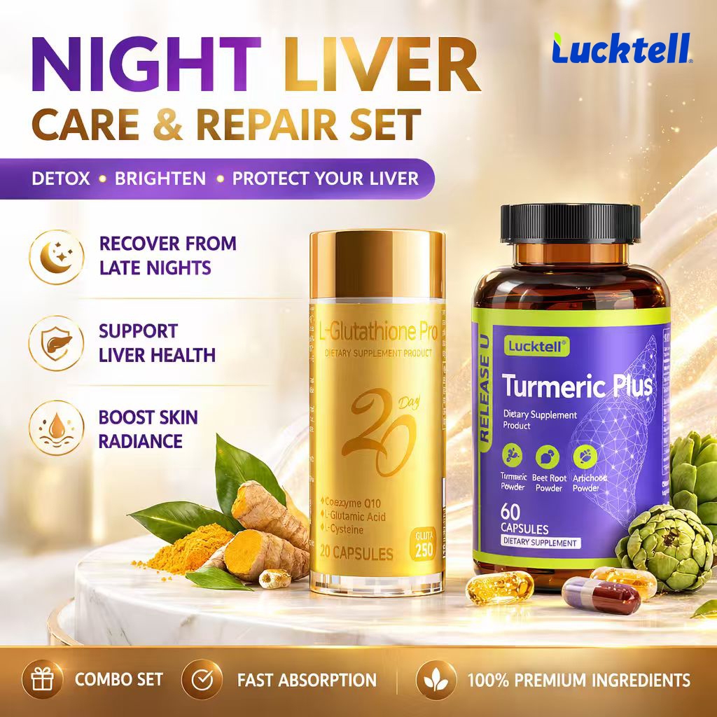 [Liver Support]LuckTell L-Glutathione Pro + Turmer Plus Liver Detox Night Recovery Anti-Oxidant Set 