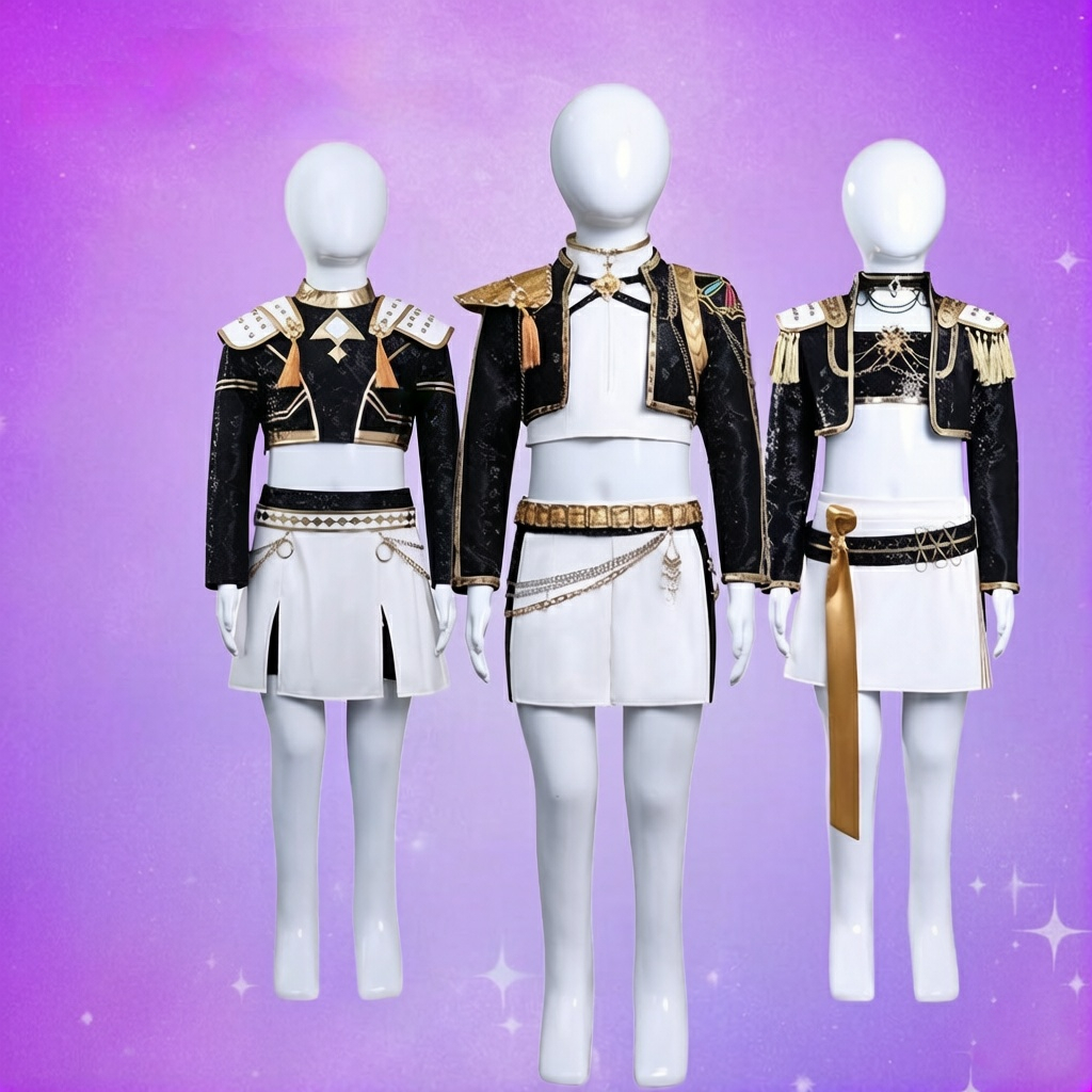 【HX-YAO】ขนาดเด็ก KPop Demon Hunters cosplay costumes Rumi Mira Zoey Black Gold Series คอสเพลย์ชุดฮาโ