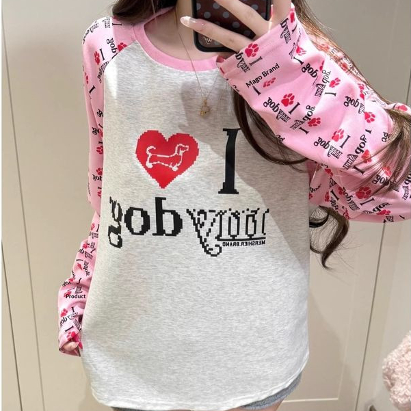 Baolongxin เสื้อยืดแขนยาวคนรักสุนัขน่ารัก