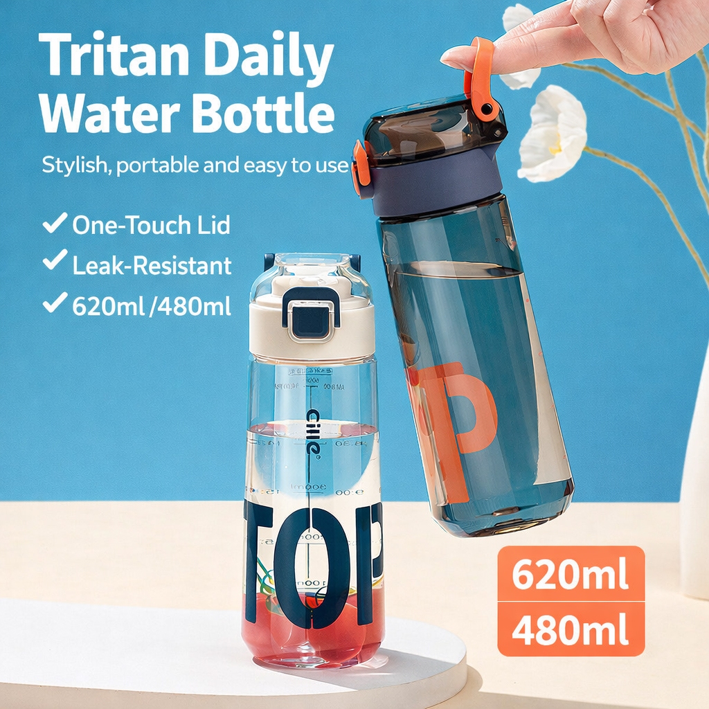 ขวดน้ำ Tritan พร้อมที่กรองชา ฝาเปิดปุ่มกด พกพาง่าย กันหก 480ml 620ml
