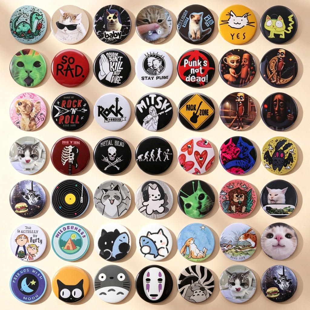 Creative Punk Rock เพลง Tinplate Pin Cool แฟชั่น 44 มม.รอบเข็มกลัดแมวน่ารัก Badge เสื้อผ้ากระเป๋าเป้สะพายหลังอุปกรณ์เสริมของขวัญสําหรับเพื่อน