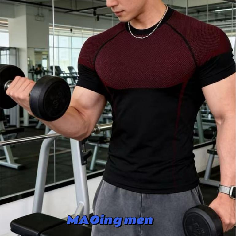 【MAOINGMEN】เสื้อยืดฟิตเนสผู้ชาย สไตล์อเมริกัน แขนสั้น ระบายอากาศดี ไม่อับชื้น ทรงสลิมฟิต ใส่เที่ยวได้ ใส่เล่นเวทดีเยี่ยม