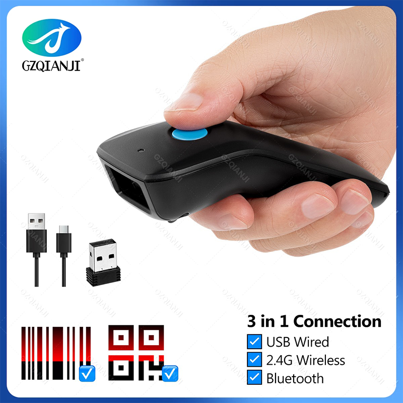 2D Barcode Scanner Mini Handheld 2.4G ไร้สายบลูทูธแบบพกพา 1D 2D QR Code Data Matrix PDF417 Reader พร
