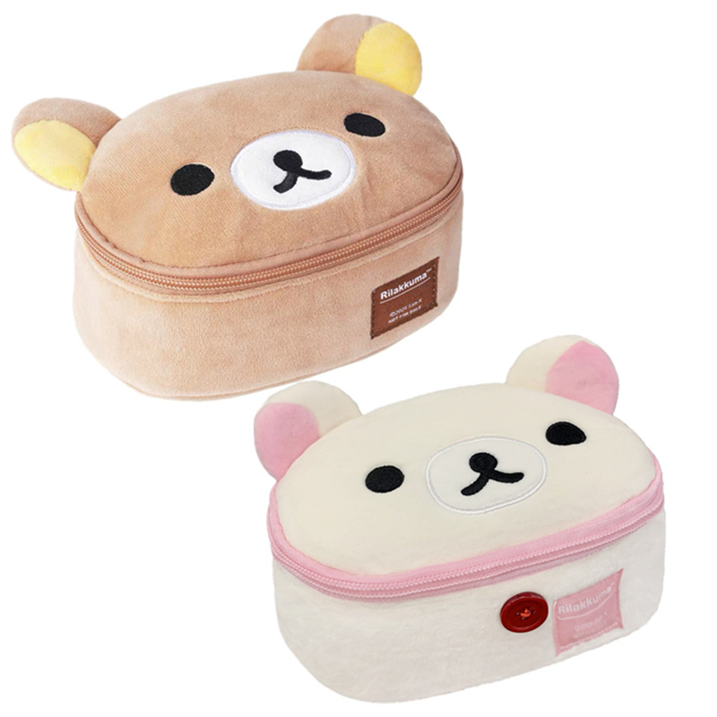Rilakkuma Korilakkuma Plush กระเป๋าแต่งหน้ากล่องจัดเก็บอะนิเมะหมีน่ารัก Kawaii แป้ง