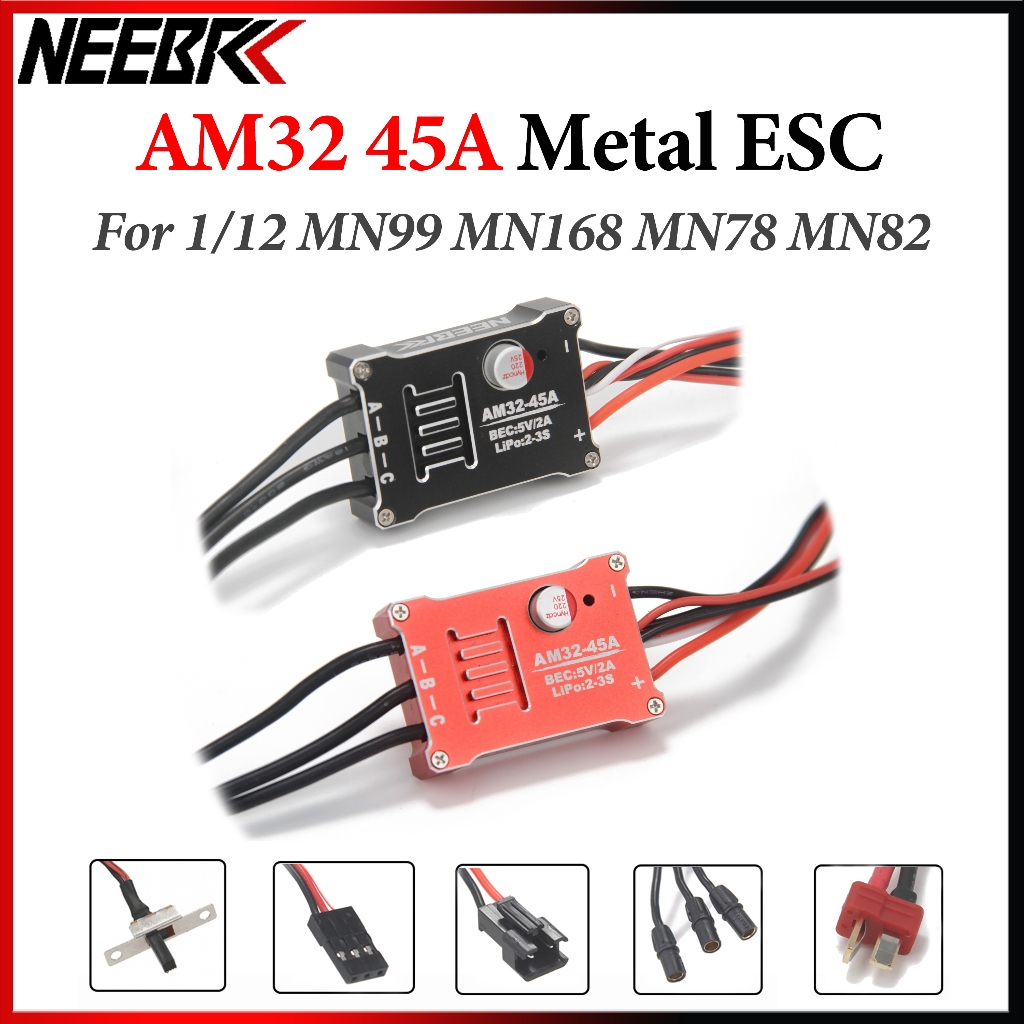 NEEBRC AM32 45A โลหะ Brushless ESC กันน้ํา SM3.0/T ปลั๊ก 2-3S สําหรับ 1/12 1/18 RC รถ MN82 MN99S MN1
