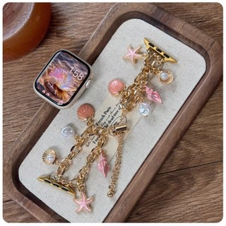 สร้อยข้อมือโซ่เปลือกหอยสําหรับสายนาฬิกา A-pple Series11 10 9 87654321,SE,Ultra iwatch Strap Diamond Wathband ขนาด 41mm 45mm 40mm,42mm,46mm,44mm 49mm i สายนาฬิกา