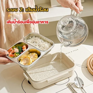 กล่องอาหารกลางวันแบบแบ่งส่วน 1600ML ทำจากสแตนเลสเกรด 304 พร้อมชั้นฉนวนกันความร้อน