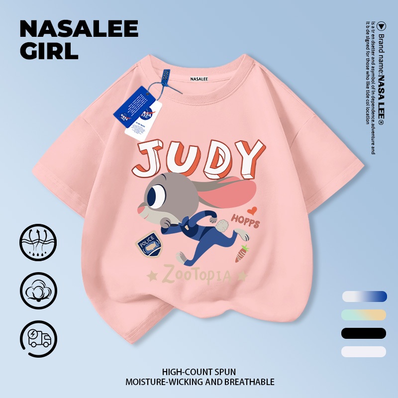 【จัดส่งจากกรุงเทพ】ชุดเด็กผ้าฝ้ายคอกลมแขนสั้นชายหญิงลายครอบครัวสัตว์บ้า NASA สำหรับฤดูร้อน ใส่สบายและเข้ากับทุกชุด