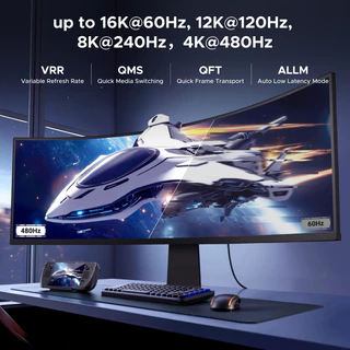 UGREEN สาย HDMI 16K 2.2 ความเร็วสูงพิเศษ 96Gbps, เปลือกอลูมิเนียม + ดีไซน์ถัก, สําหรับแล็ปท็อป/โปรเจคเตอร์/Samsung TV/จอภาพ, HDR 10+ HDR Vision, 2M
