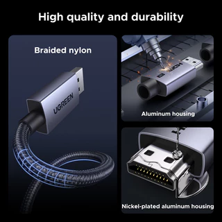 UGREEN สาย HDMI 16K 2.2 ความเร็วสูงพิเศษ 96Gbps, เปลือกอลูมิเนียม + ดีไซน์ถัก, สําหรับแล็ปท็อป/โปรเจคเตอร์/Samsung TV/จอภาพ, HDR 10+ HDR Vision, 2M