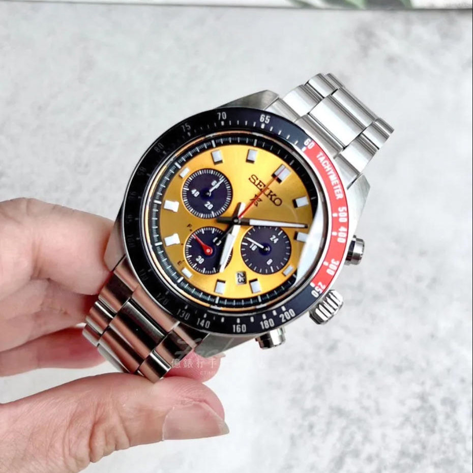 แฟชั่นผู้ชาย Seiko Multifunctional Chronograph Date นาฬิกาควอทซ์กันน้ํา Prospex Speedtimer สีส้ม Dial สายสแตนเลส