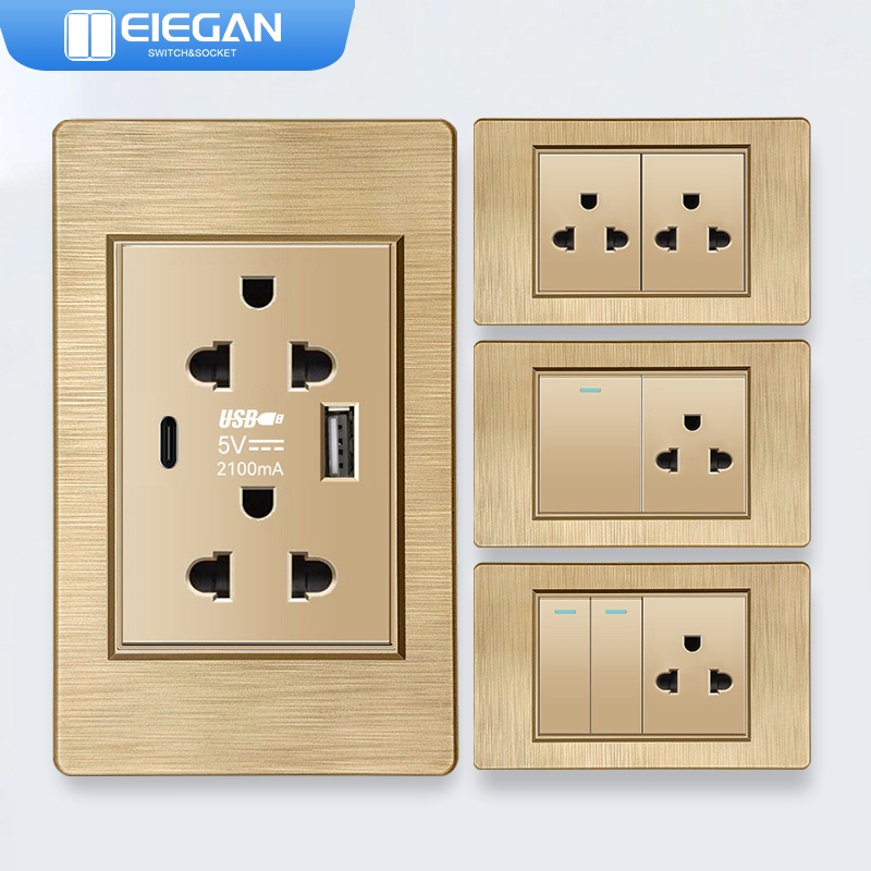ELEGAN ผ้าฝ้ายทองเทวดา PC-A90 ผนังสวิทช์ซ็อกเก็ตวัสดุทอง