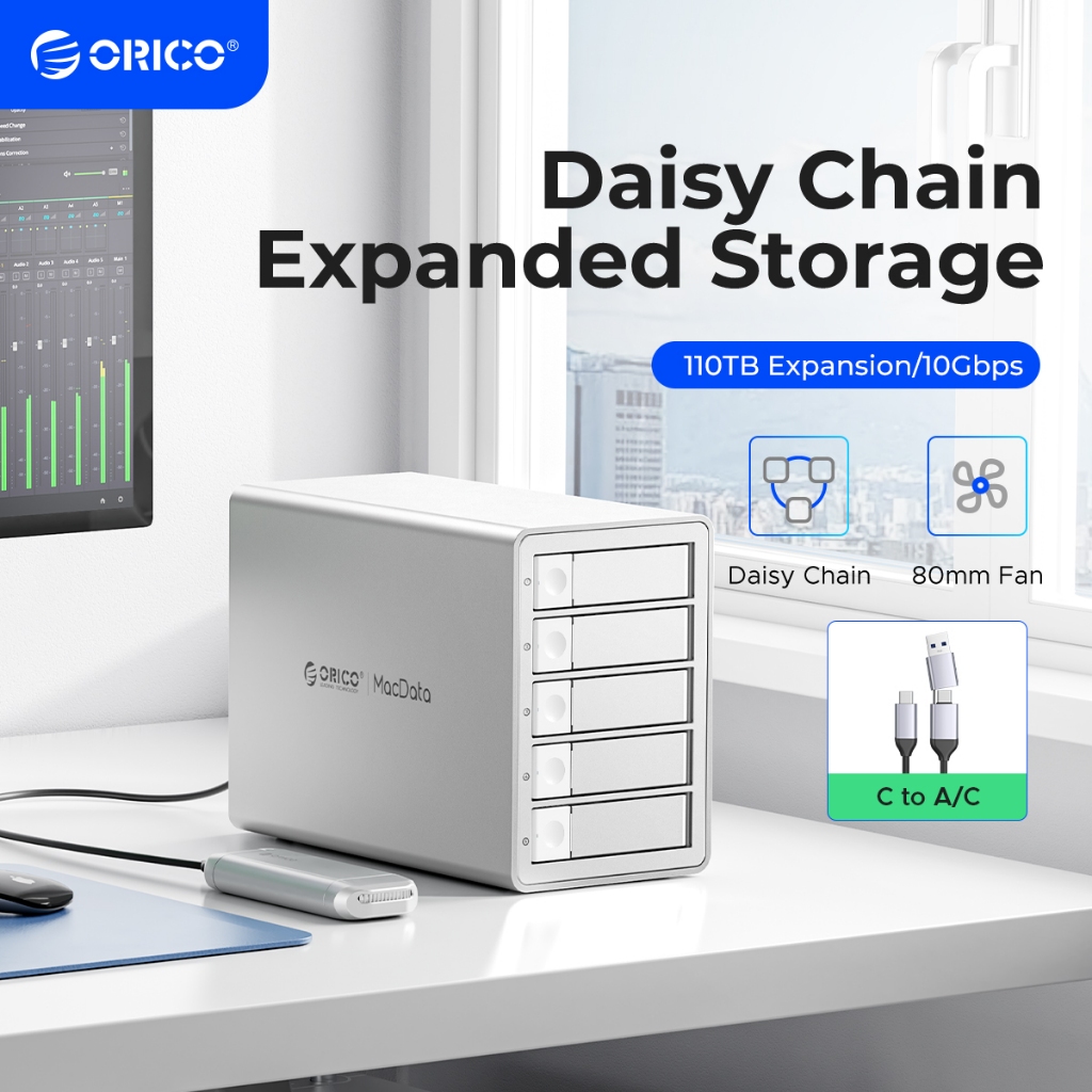 ORICO 9958C3 5-Bay HDD Enclosure 2.5 "/3.5 "SATA USB3.2 Gen2 10Gbps อลูมิเนียม UASP สําหรับ Mac Windows