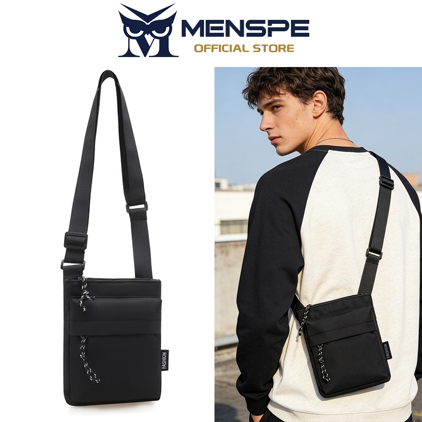 MENSPE กระเป๋าสะพายไหล่ผู้ชาย Unisex ผ้ากันน้ํา Oxford แนวตั้ง Mini Phone Bag Casual Sports Street Crossbody Bag