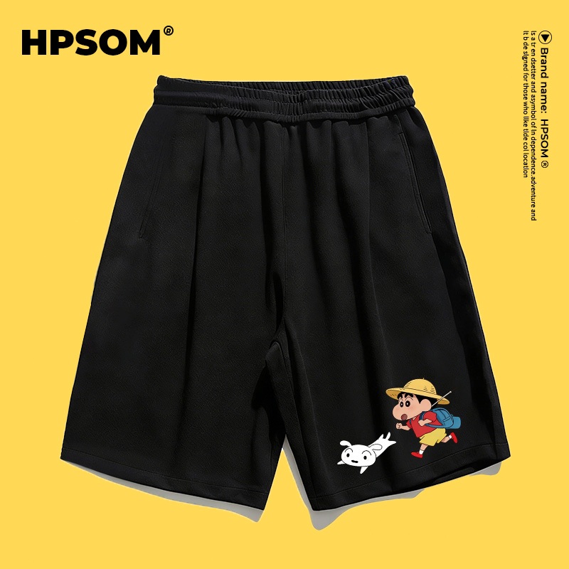 【จัดส่งวันเดียวกัน】 กางเกงขาสั้นลำลองสีดำสำหรับเด็ก HPSOM ฤดูร้อนปี 2026 ลายการ์ตูนชินจัง (Crayon Shin-chan) กางเกงระบายอากาศสำหรับทั้งเด็กชายและเด็กหญิง