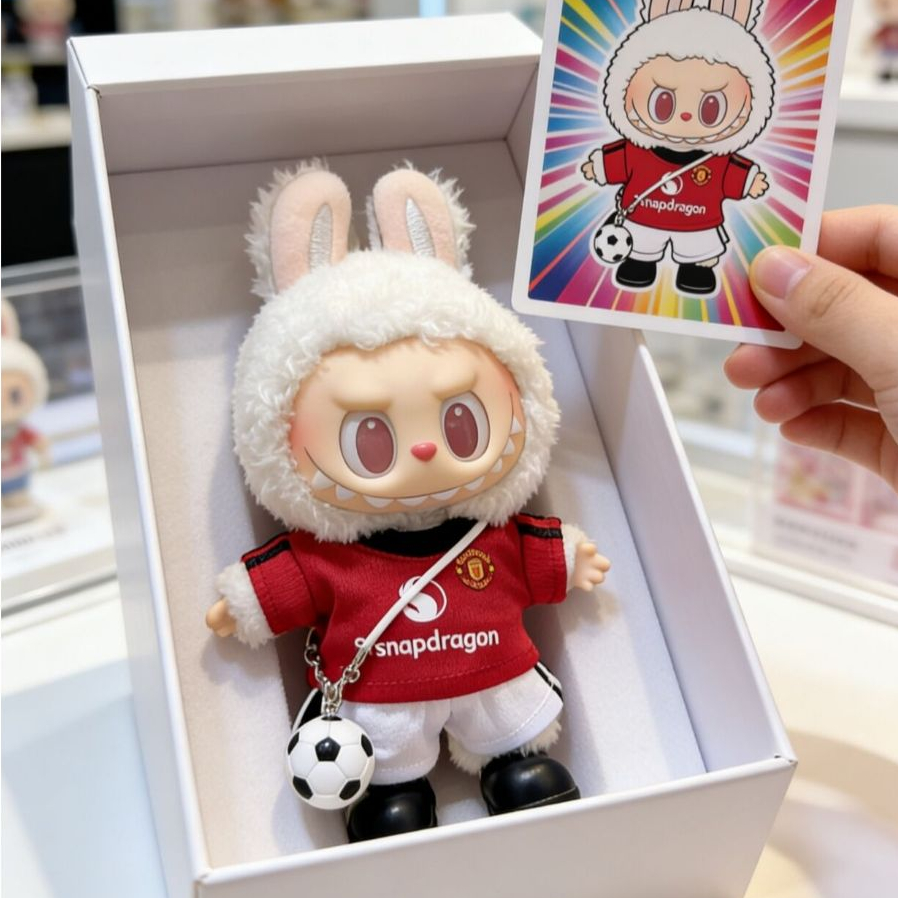 แมนเชสเตอร์ ยูไนเต็ด LABUBU 17 ซม. อินเทรนด์เล่นเสื้อผ้าเด็กชุดกีฬาเสื้อแมนเชสเตอร์ ยูไนเต็ด