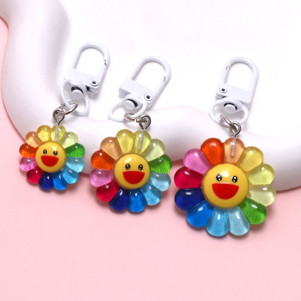 ใหม่ที่มีสีสันดอกทานตะวันยิ้มเรซิ่นพวงกุญแจโทรศัพท์มือถือแขวนโซ่ของขวัญเพื่อน