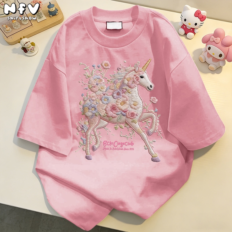 New Year เสื้อยืดลายม้า 🐎 คอกลม แขนสั้น ทรงหลวม Cotton 100% ระบายอากาศ ใส่สบาย YG4113