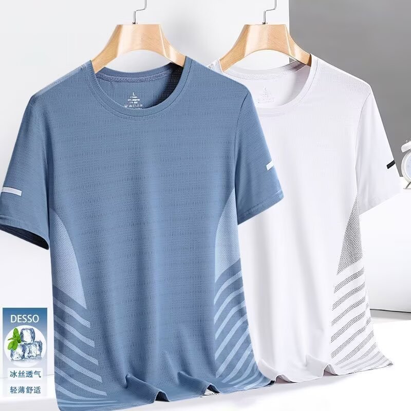 EERSHENSHI เสื้อยืดแขนสั้นผู้ชายฤดูร้อนผ้าไหมน้ําแข็ง Quick-Drying เสื้อยืดออกกําลังกายวิ่งกลางแจ้ง