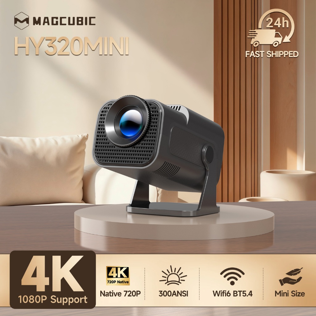 Magcubic HY320 มินิโปรเจคเตอร์ 300 ANSI 8K Decode Android 14 Dual WiFi6 BT5.4 แบบพกพาโฮมเธียเตอร์