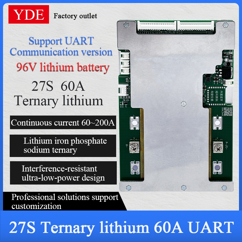 YDE Smart BMS 27S 96V พร้อม UART & Balancing-รองรับ Li-ion/LiFePO4 แบตเตอรี่ 60A-200A กระแสต่อเนื่อง