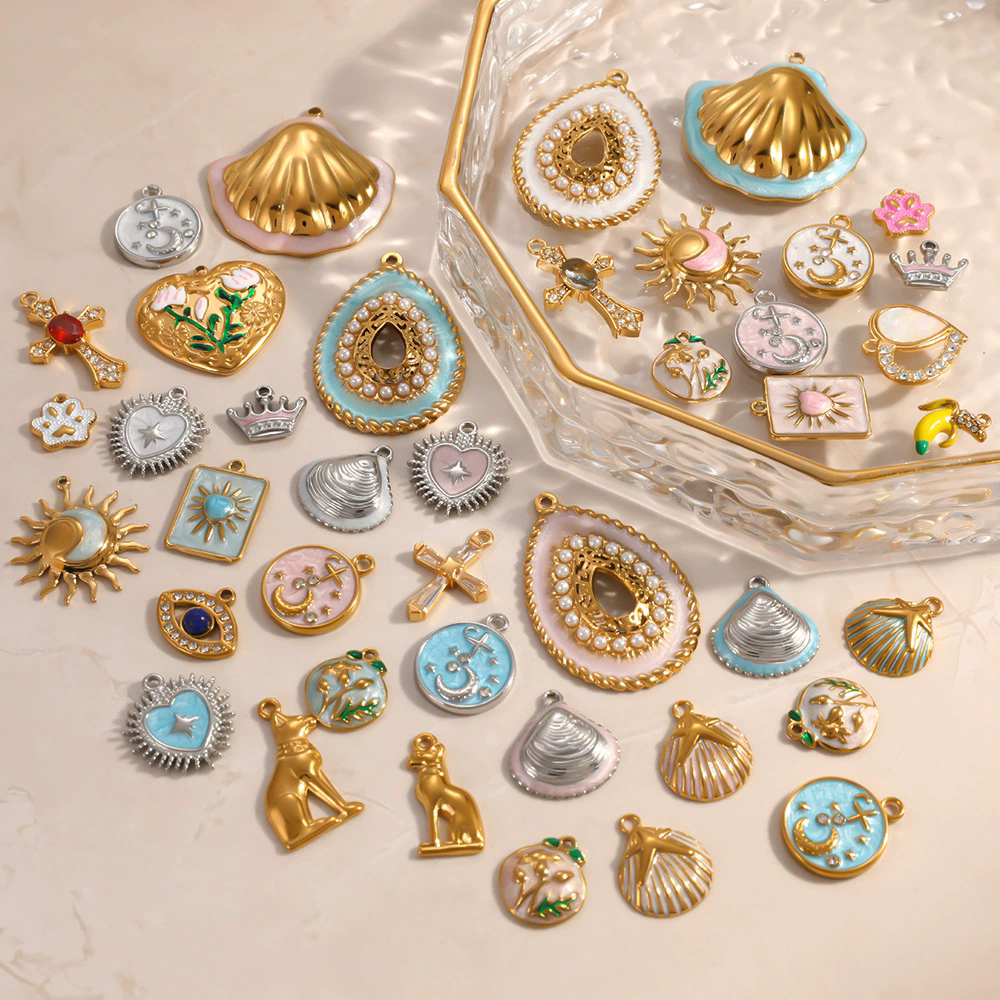 จี้หยดน้ํามันสแตนเลส dainty sun charm ทำด้วยมือ สำหรับ DIY เครื่องประดับ