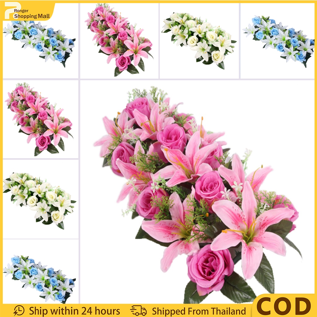 （COD)18 ชิ้น/มัดดอกไม้ประดิษฐ์,อุปกรณ์เวที Rose & Lily ประดิษฐ์ Rose Lily ดอกไม้, 43 ซม.ยิง Prop Wall Arches Decor ตาราง