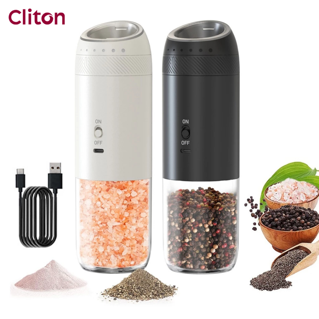 Cliton เครื่องบดพริกไทยไฟฟ้า Gravity-Activated Type-C ชาร์จใหม่ได้ 5 การตั้งค่าการบดแบบปรับได้